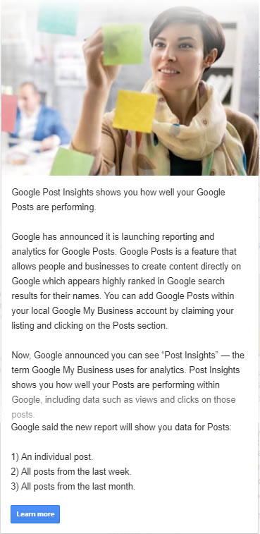 Google my business post sample