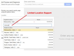 Clicking On Location Option In Ad preview and diagnosis tool