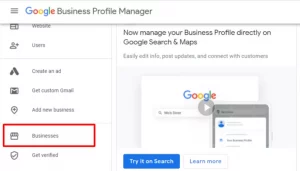 Showing Businesses Menu In Google Business Profile