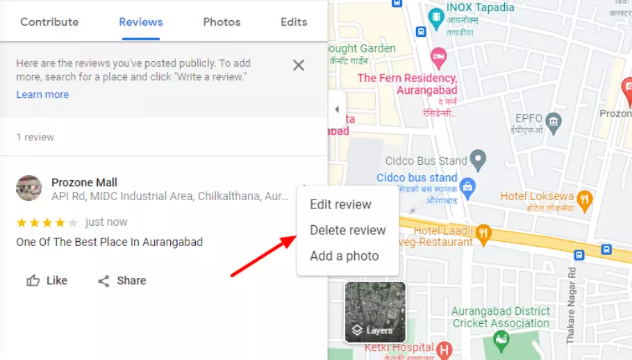 Deleting A Review On Google Map