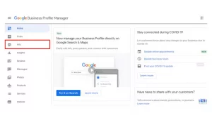 Google Business Profile Dashboard Info Button
