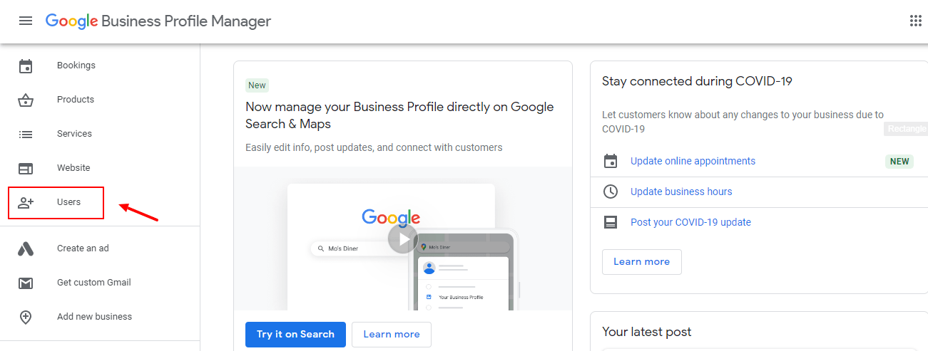 Clicking On Users Tab In Google Business Account