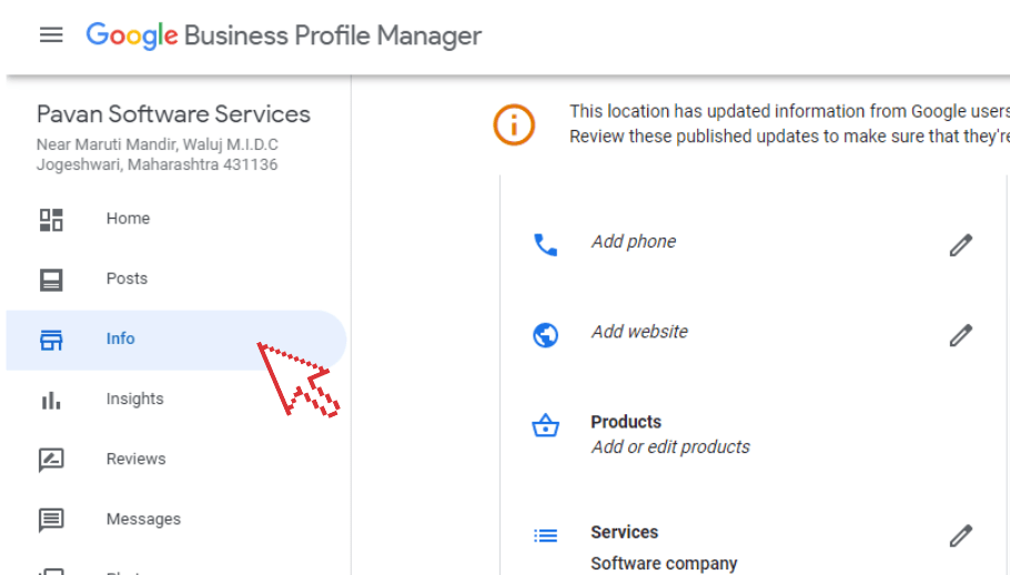 Info Button In Google Business Profile