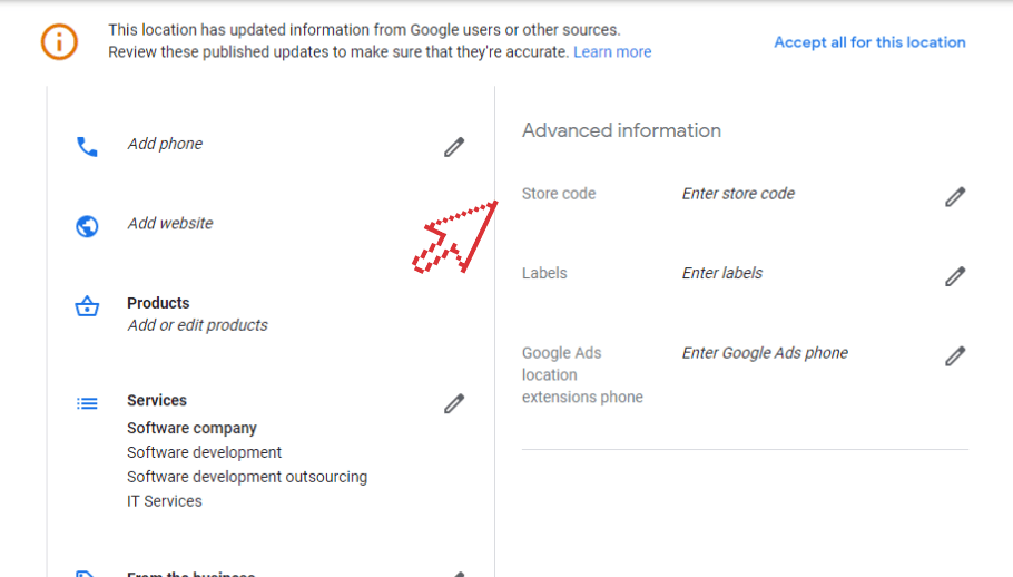 Store Code In Google Business Profile
